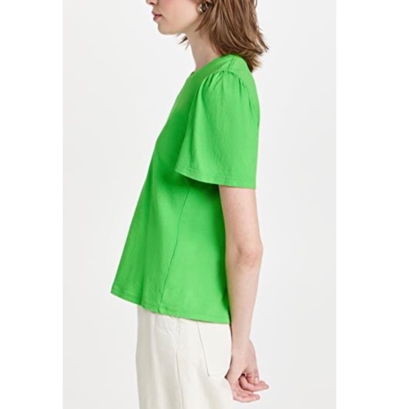 Raquel Allegra Apple Green Flutter Short Sleeve Cotton Tee Shirt Size 2 8/10 M L - Picture 1 of 12
